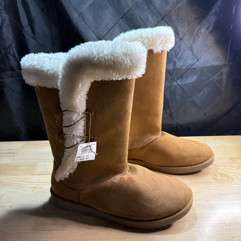 Airwalk Tan Tall Winter Boots Size 10 Faux Fur Trim Woman’s Snow